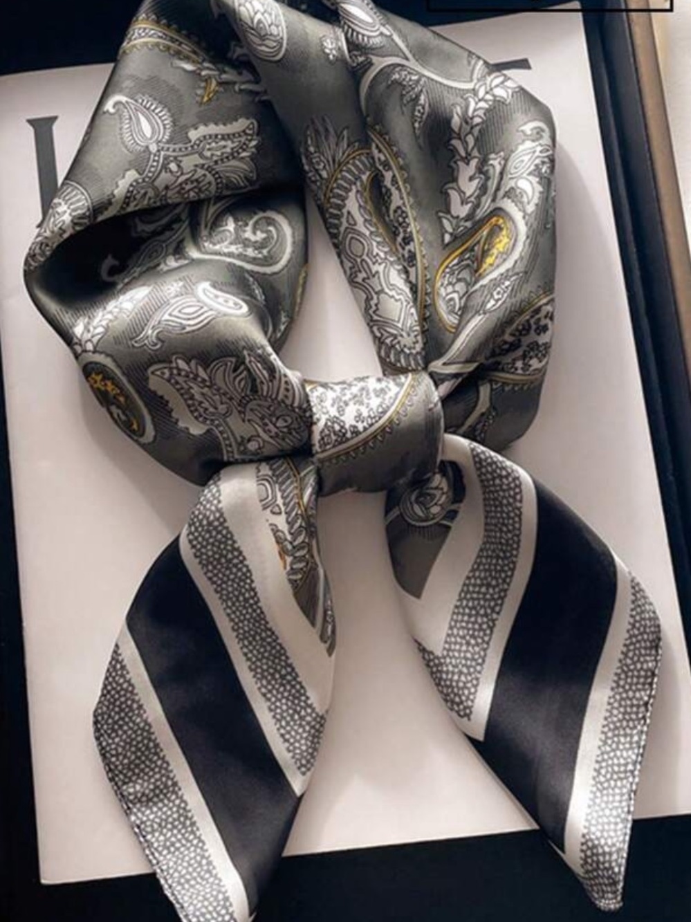 Grey Paisley Neck Scarf 27.5”